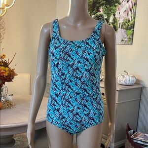 Lands' End Blue Patterned Women's One Piece Swimsuit